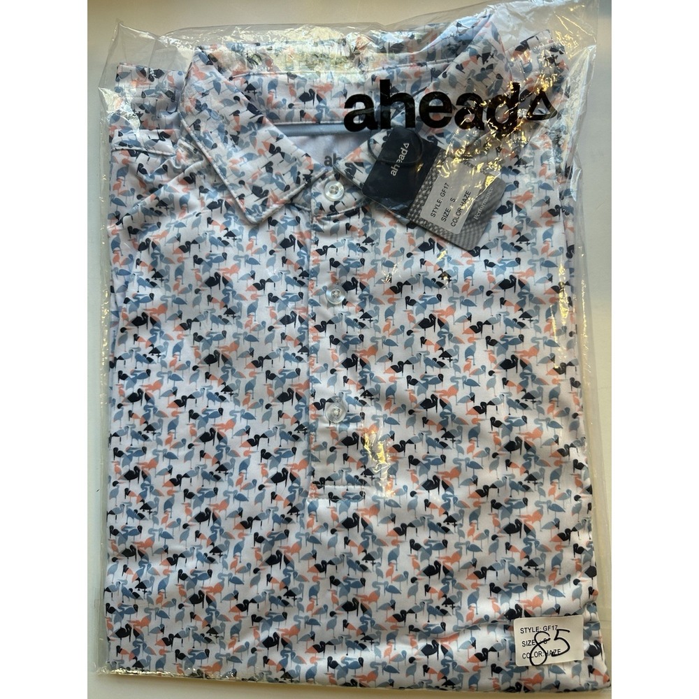 Ahead Performance Men's Golf Shirt Polo Bird Crane Flamingo Stork Short Sleeve S